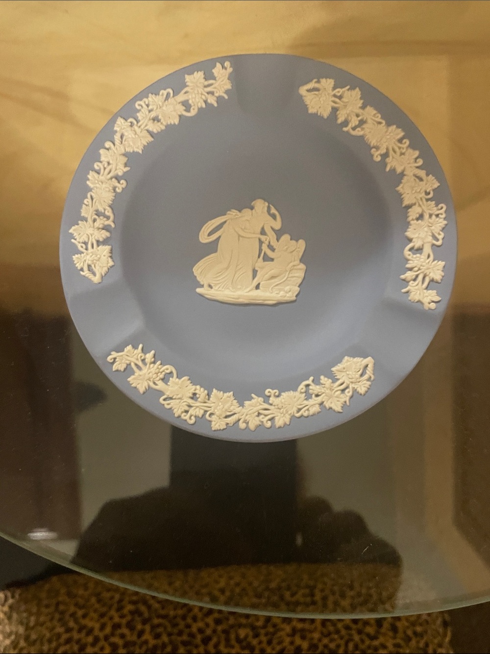 Vintage Wedgwood Blue Jasperware Plate/Ashtray with White Relief